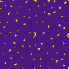 Obraz na płótnie Canvas Seamless pattern sky stars moon halloween.Vector illustration.Hand made.