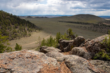 expanse of nature in Buryatia and Mongolia, view from the mountains to the valley