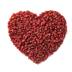 Plakat Dried Iranian barberries in hearts shape isolated on white background