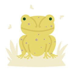 Cute orange frog vector illustration. Flat exotic spotted toad, fun sitting froggy animal. Funny cartoon amphibian character isolated on white, art print design