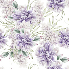 Seamless pattern with flowers. Peony. Watercolor illustration.  Hand drawn. - 511844238