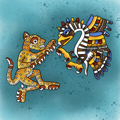 Azteca codex jaguar vs eagle  © cynthiacabello