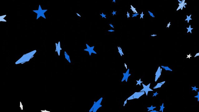 Toon blue star objects on black background.
Toon confetti animation for background.
