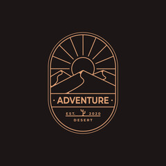Desert adventure badge line art logo vector design