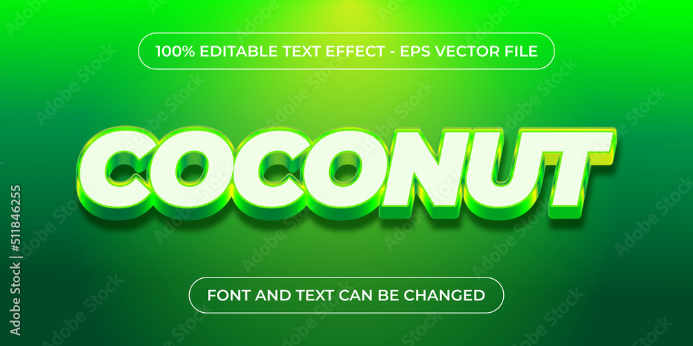 Poster green coconut 3d editable text effect with gradient color