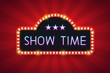 Show Time, Neon light frame. text with electric bulbs. Vector illustration - 511846461