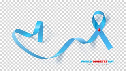World diabetes day awareness ribbon on transparent background.
