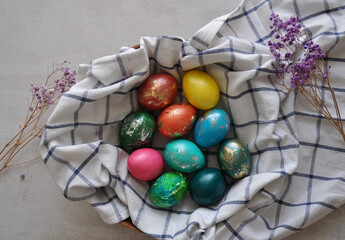 beautiful colorful decorated easter eggs with flowers