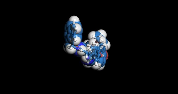  Tirbanibulin, anticancer drug, 3D molecule, spinning 4K
