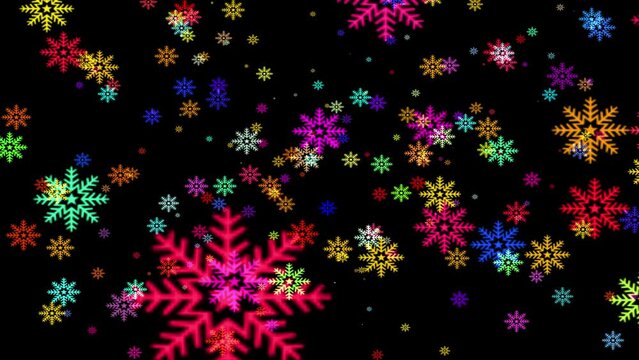 カラフル　雪　結晶　色変化　パーティクル　アニメーション　モーショングラフィックス