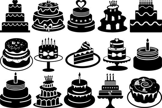 Delicious Cakes SVG, Cakes Silhouette, Birthday Cake Svg, Baking Svg,  Dessert Svg, Chocolate Cake Svg, Wedding Svg, Cakes Bundle Stock Vector |  Adobe Stock