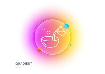 Cooking add water line icon. Gradient blur button with glassmorphism. Bowl sign. Food preparation symbol. Transparent glass design. Cooking water line icon. Vector