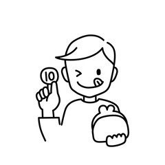 財布から硬貨を取り出す男性のイラスト（白背景・ベクター・切り抜き）