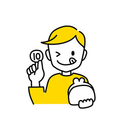 財布から硬貨を取り出す男性のイラスト（白背景・ベクター・切り抜き）