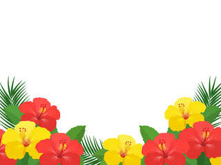 ハイビスカスとヤシの葉のフレーム_ベクターイラスト © あ こ