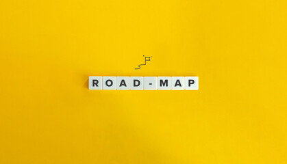 Road-map Banner. Letter Tiles on Yellow Background. Minimal Aesthetics.
