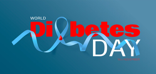 World Diabetes Day. Poster with ribbon with a drop of blood symbol of Diabetes day