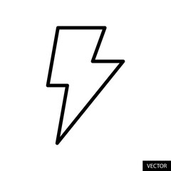 Flash, Lightning bolt, Thunder, Electricity power, High voltage or Energy vector icon in line style design for website design, app, UI, isolated on white background. Editable stroke. Vector file.
