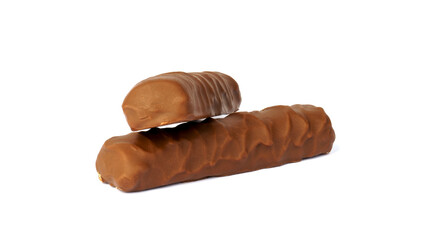 two chocolate bars on white background. fresh chocolate