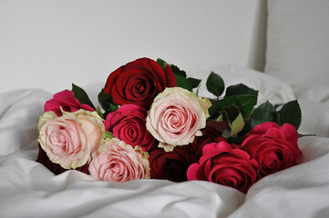 bouquet of beautiful pink and red roses