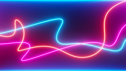3d render of flash neon and light glowing on dark scene. Speed light moving lines.