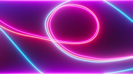 3d render of flash neon and light glowing on dark scene. Speed light moving lines.