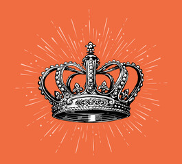 Crown sketch. King, royal symbol. Vector illustration drawn in vintage engraving style