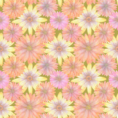 Seamless botanical pattern for design, fabric, wallpaper, print, textile. Watercolor floral ornament in digital processing. Delicate background of flowers.