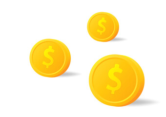 Gold coin icon. With dollar sign. Vector illustration isolated on white background. 3d realistic coin.