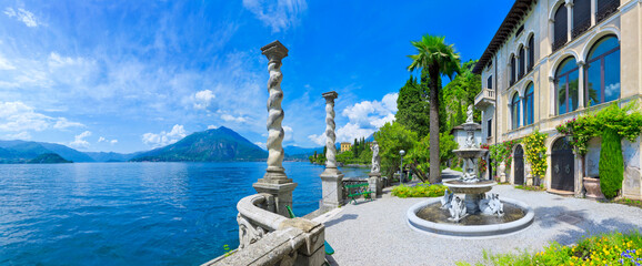 Panoramic view of Lake Como from the Villa Monastero park.