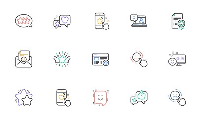 Feedback line icons. User Opinion, Customer service and Star Rating. Customer satisfaction linear icon set. Bicolor outline web elements. Vector