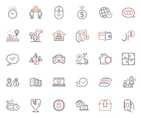 Business icons set. Included icon as Bread, Delivery and Work home web elements. Sallary, Wholesale goods, Painter icons. Fragile package, Payment methods, Buildings web signs. Sleep. Vector