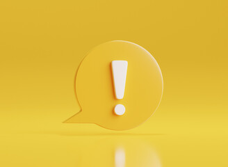 Realistic yellow caution warning sing inside bubble message on yellow background for attention exclamation mark traffic sign by 3d render illustration. - obrazy, fototapety, plakaty