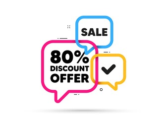 80 percent discount tag. Ribbon bubble chat banner. Discount offer coupon. Sale offer price sign. Special offer symbol. Discount adhesive tag. Promo banner. Vector