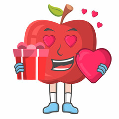 Apple Love With Giftbox design character, design vector illustrator.