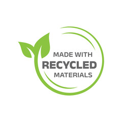 Made with recycled materials label. Eco friendly packaging vector symbol.