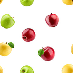 colorful apples, red green and yellow fruit, isolated on white background, SEAMLESS, PATTERN