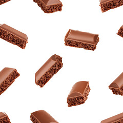 porous Chocolate pieces isolated on white background, SEAMLESS, PATTERN