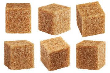 Brown cane sugar cube isolated on white background, clipping path, full depth of field