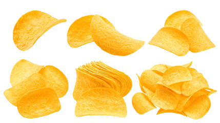 potato chips isolated on white background, clipping path, full depth of field