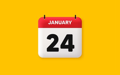 Calendar date 3d icon. 24th day of the month icon. Event schedule date. Meeting appointment time. Agenda plan, January month schedule 3d calendar and Time planner. 24th day day reminder. Vector