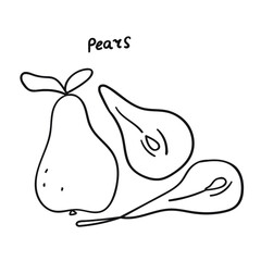 Pears. Outline icon. Food illustration on white background.