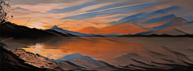 Plakat Painted images of the sunset in Mason Neck State Park. With a colorful sky reflected in the water of Belmont Bay. 