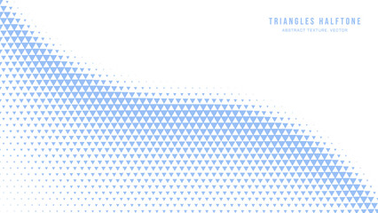 Triangles Halftone Pattern Modern Geometry Abstract Vector Smooth Curved Blue Border Isolated On White Background. Half Tone Art Graphic Minimalist Pure Light Wallpaper. Bent Form Twisted Abstraction