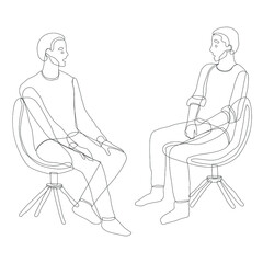 This vector illustration shows a dialogue between two young people on an white background.
