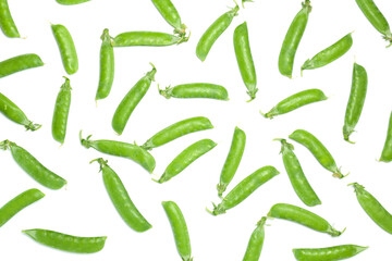 Whole pea pods with beans isolated on a white background.