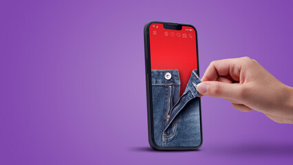Woman stripping jeans on smartphone