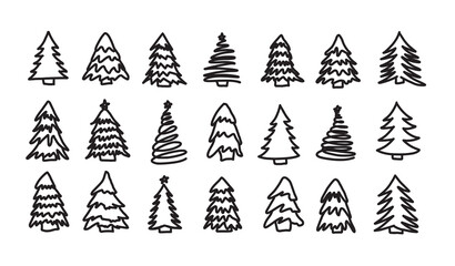 Fototapeta premium Christmas tree set, Hand drawn illustrations. 
