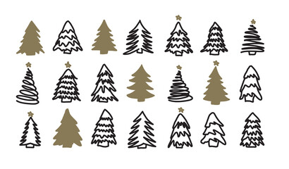 Obraz premium Christmas tree set, Hand drawn illustrations. 