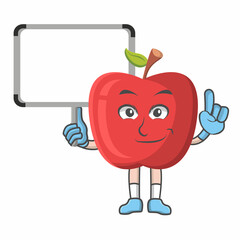 Apple holding sign whiteboard design character, design vector illustrator.